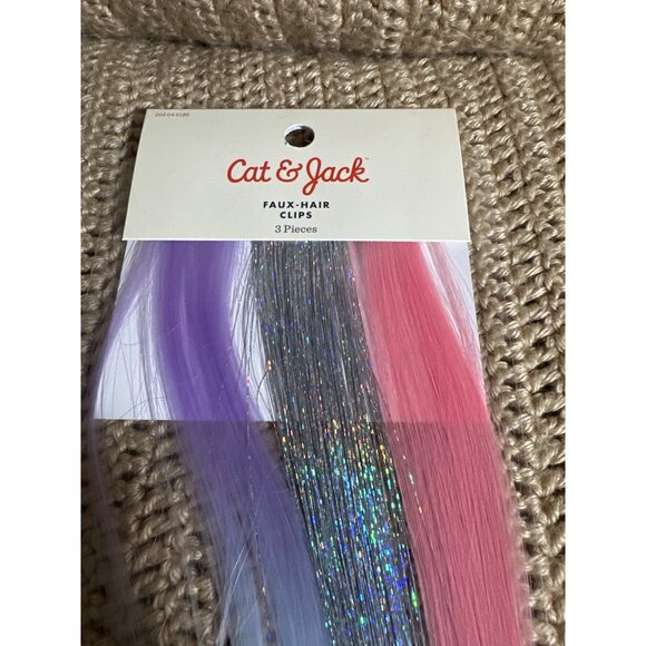 Cat & Jack Faux-Hair Clips 3 Pc Sparkly Extensions Pink Purple Green 4 Packs - Picture 2 of 4